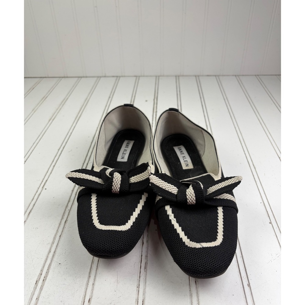 Anne Klein Black White Knit Bow Teryn Loafers Flats Women's Size 8M - Picture 2 of 12